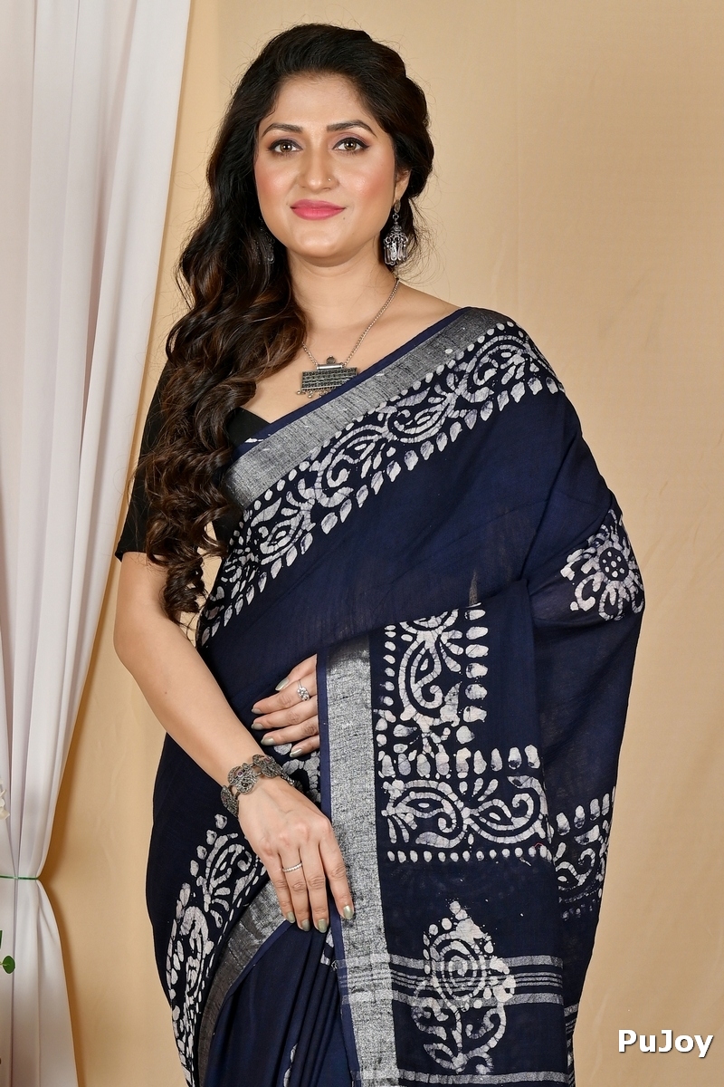 Black Pure Cotton Batika Boll Batik Print Saree (2015)