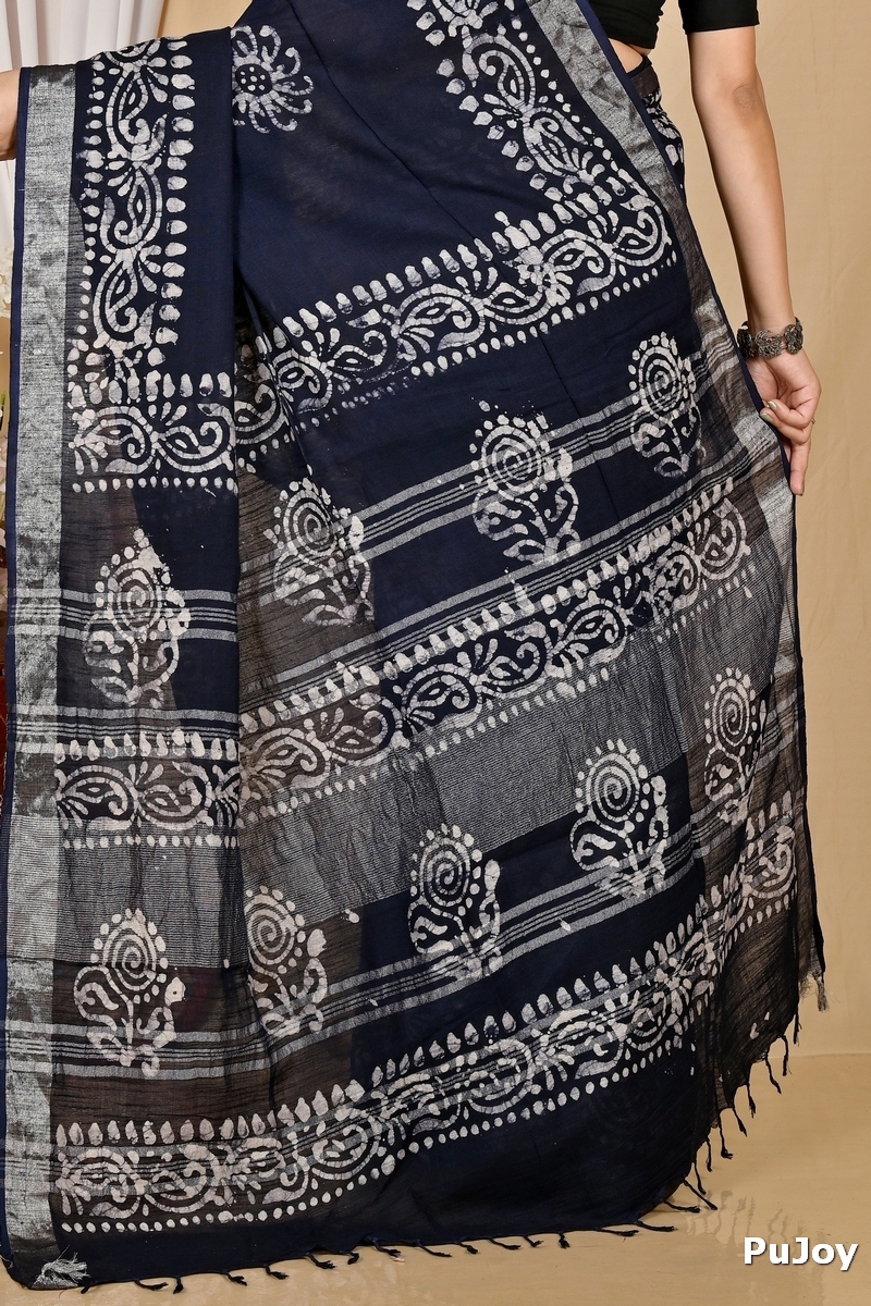 Black Pure Cotton Batika Boll Batik Print Saree (2015)