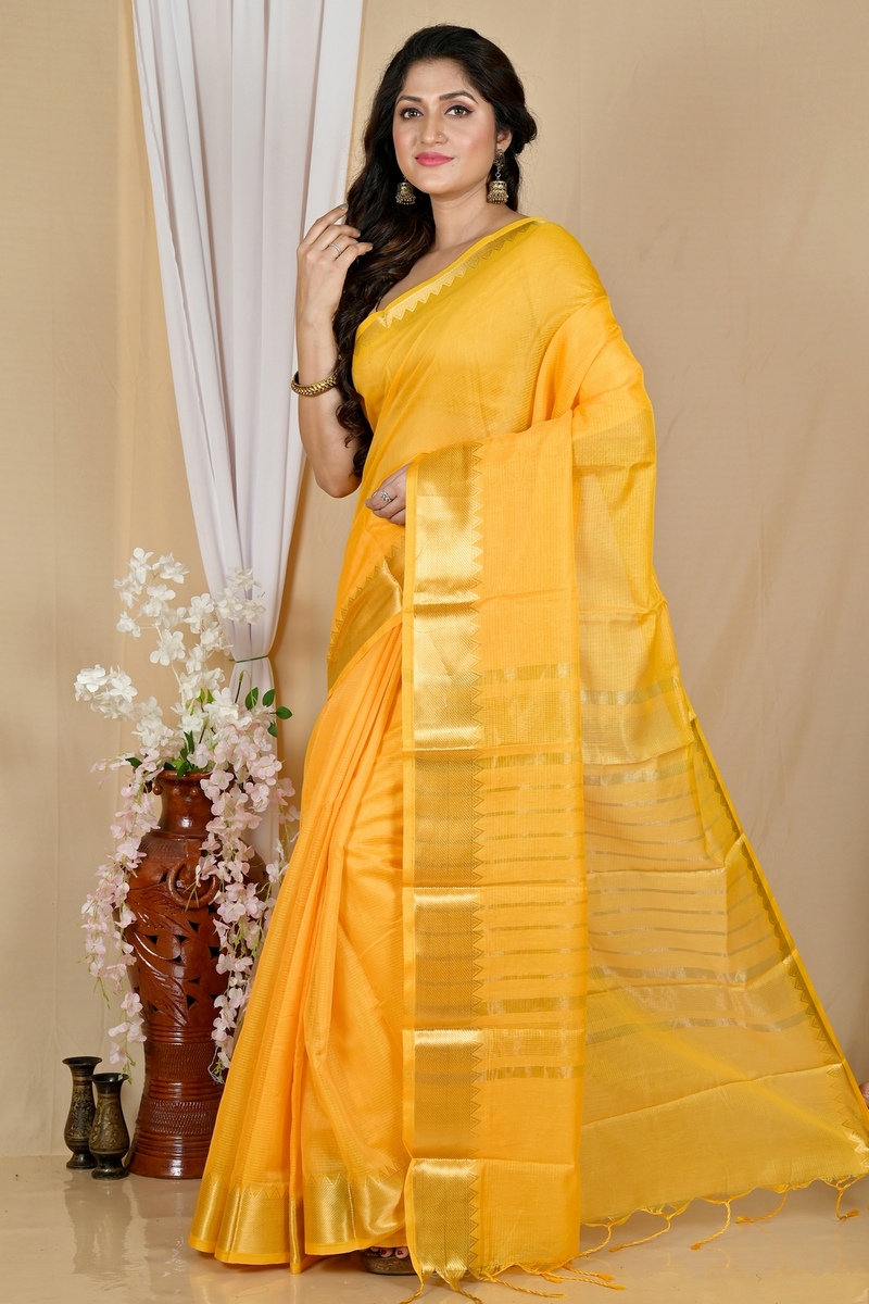 Yellow Cotton Silk Sikra Hand Loom Saree (2016)