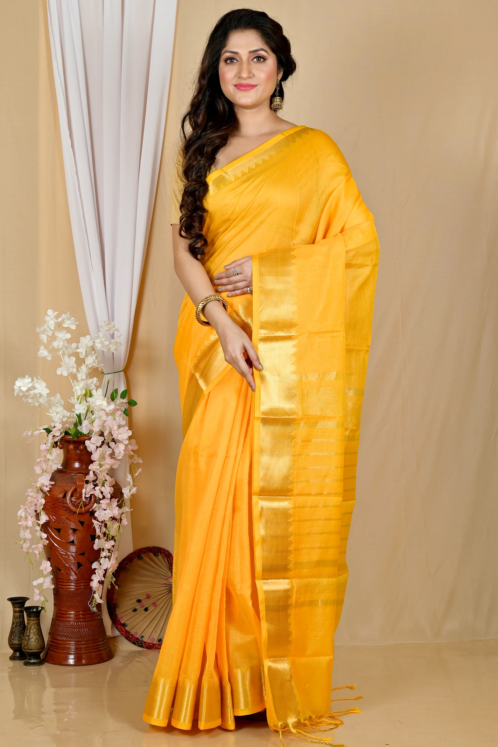 Yellow Cotton Silk Sikra Hand Loom Saree (2016)