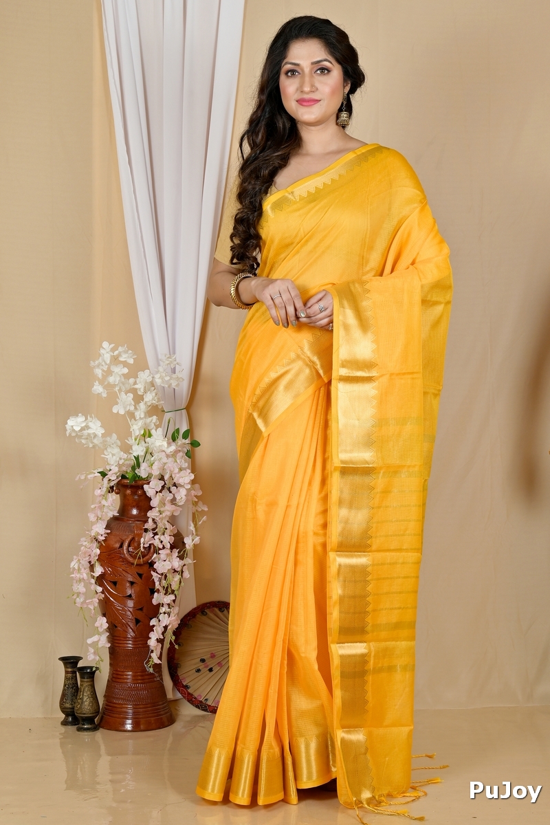 Yellow Cotton Silk Sikra Hand Loom Saree (2016)
