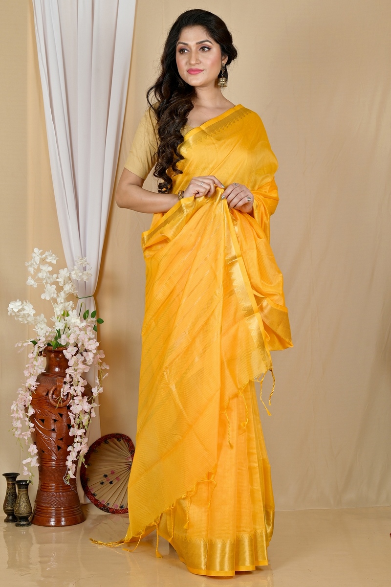 Yellow Cotton Silk Sikra Hand Loom Saree (2016)