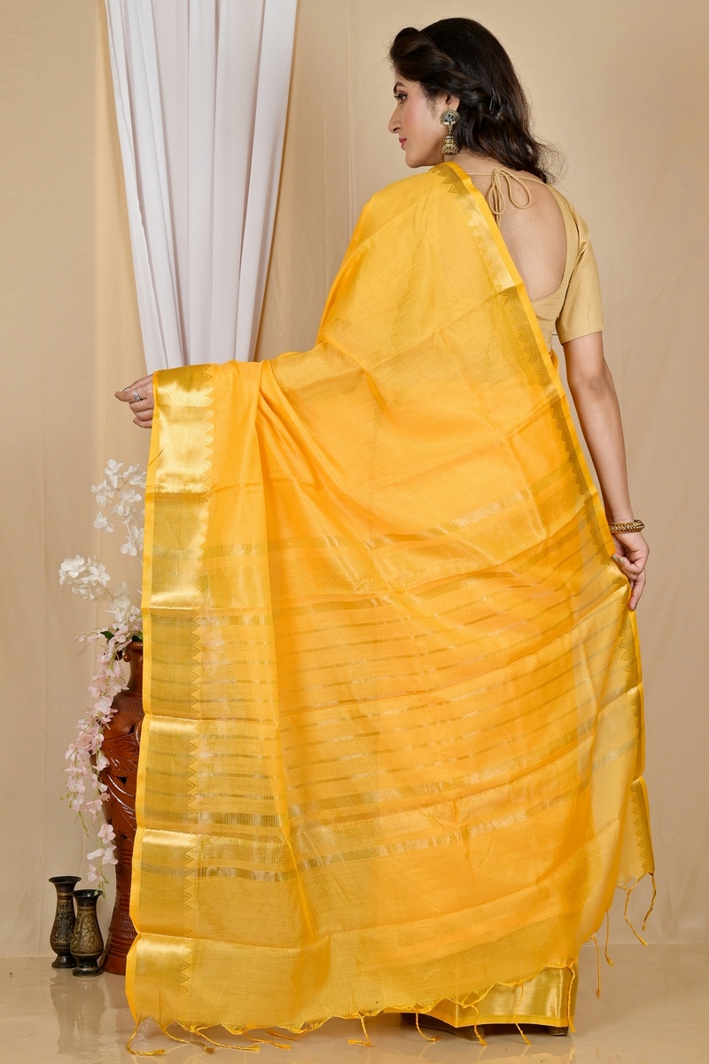 Yellow Cotton Silk Sikra Hand Loom Saree (2016)