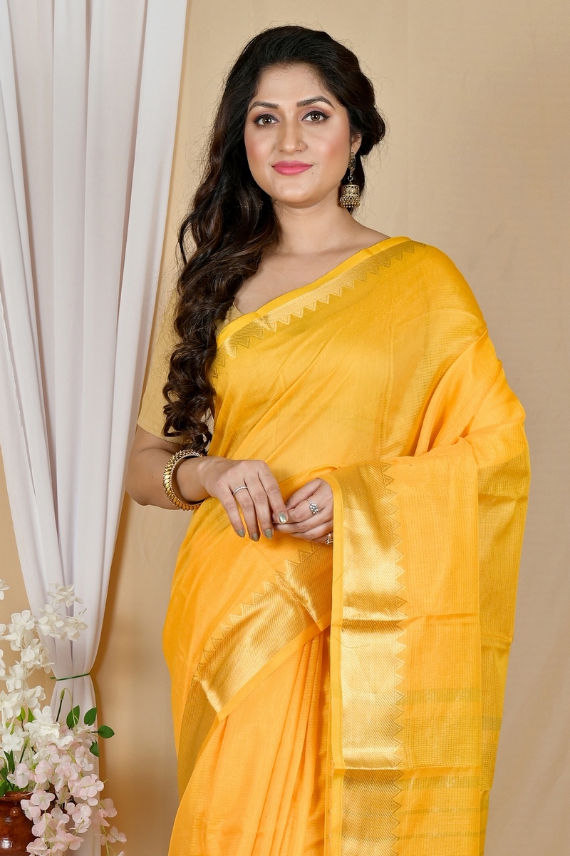 Yellow Cotton Silk Sikra Hand Loom Saree (2016)