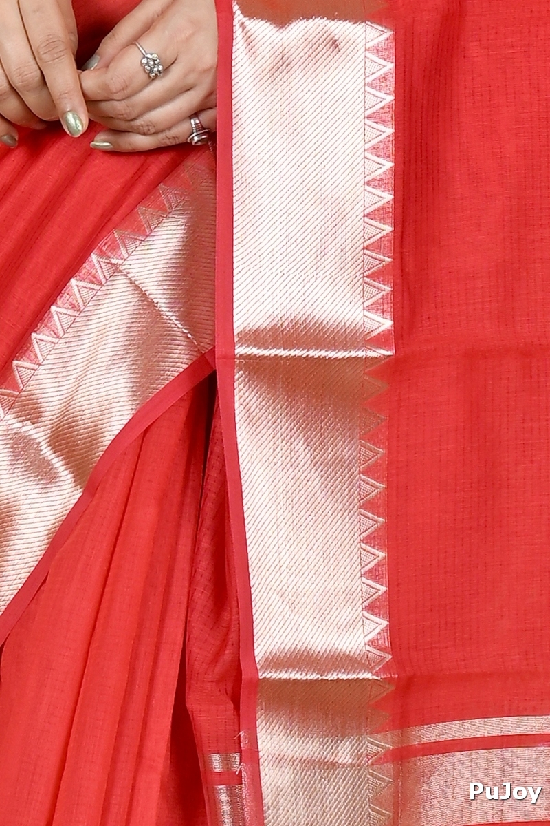 Red Cotton Silk Sikra Hand Loom Saree (2017)