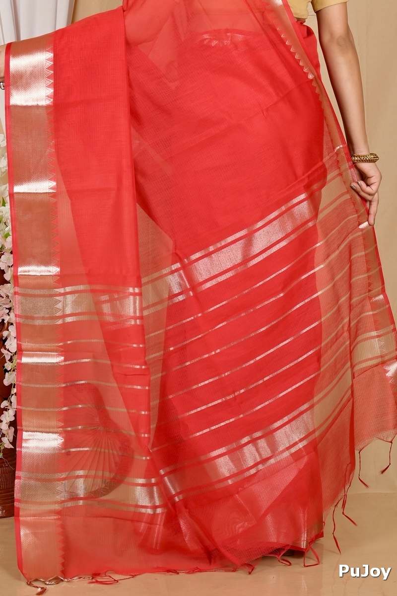 Red Cotton Silk Sikra Hand Loom Saree (2017)