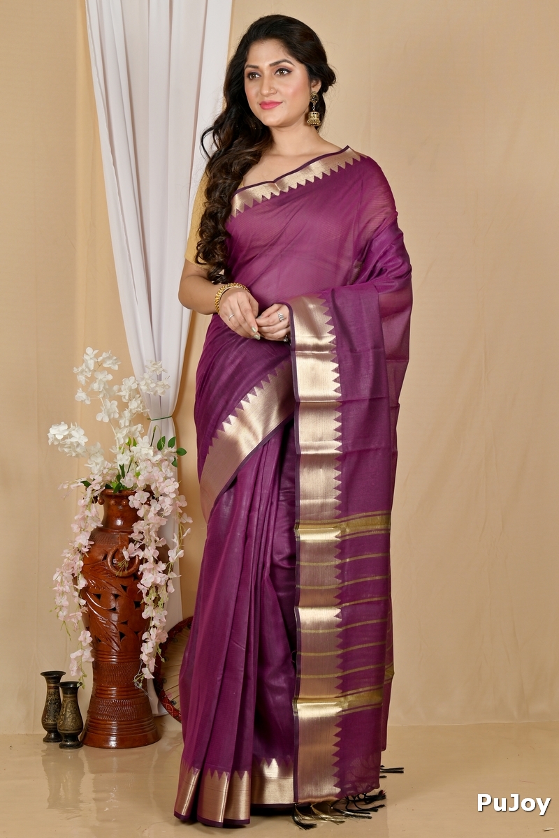 Purple Cotton Silk Sikra Hand Loom Saree (2018)
