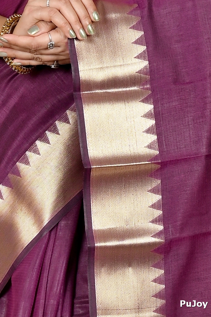 Purple Cotton Silk Sikra Hand Loom Saree (2018)