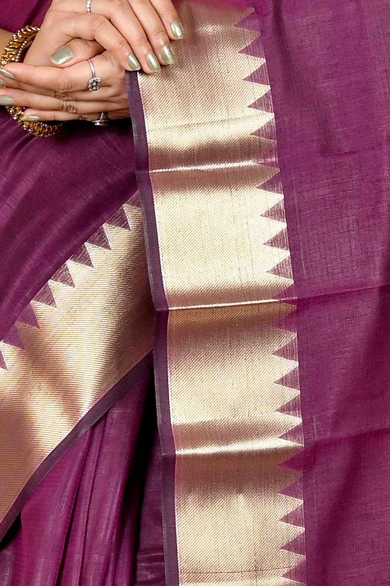 Purple Cotton Silk Sikra Hand Loom Saree (2018)
