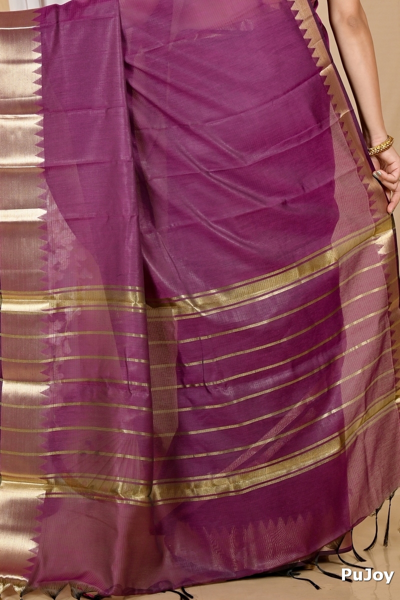 Purple Cotton Silk Sikra Hand Loom Saree (2018)