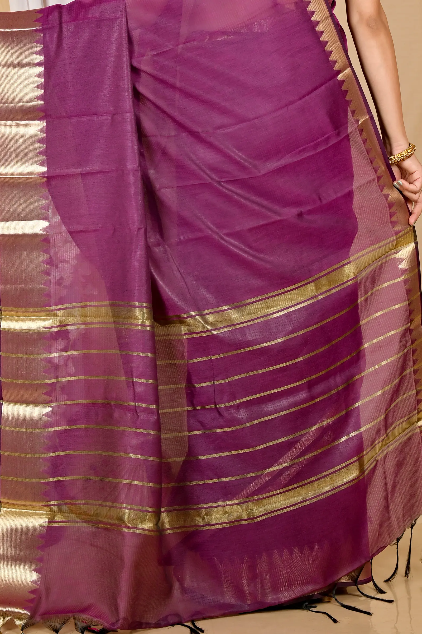 Purple Cotton Silk Sikra Hand Loom Saree (2018)