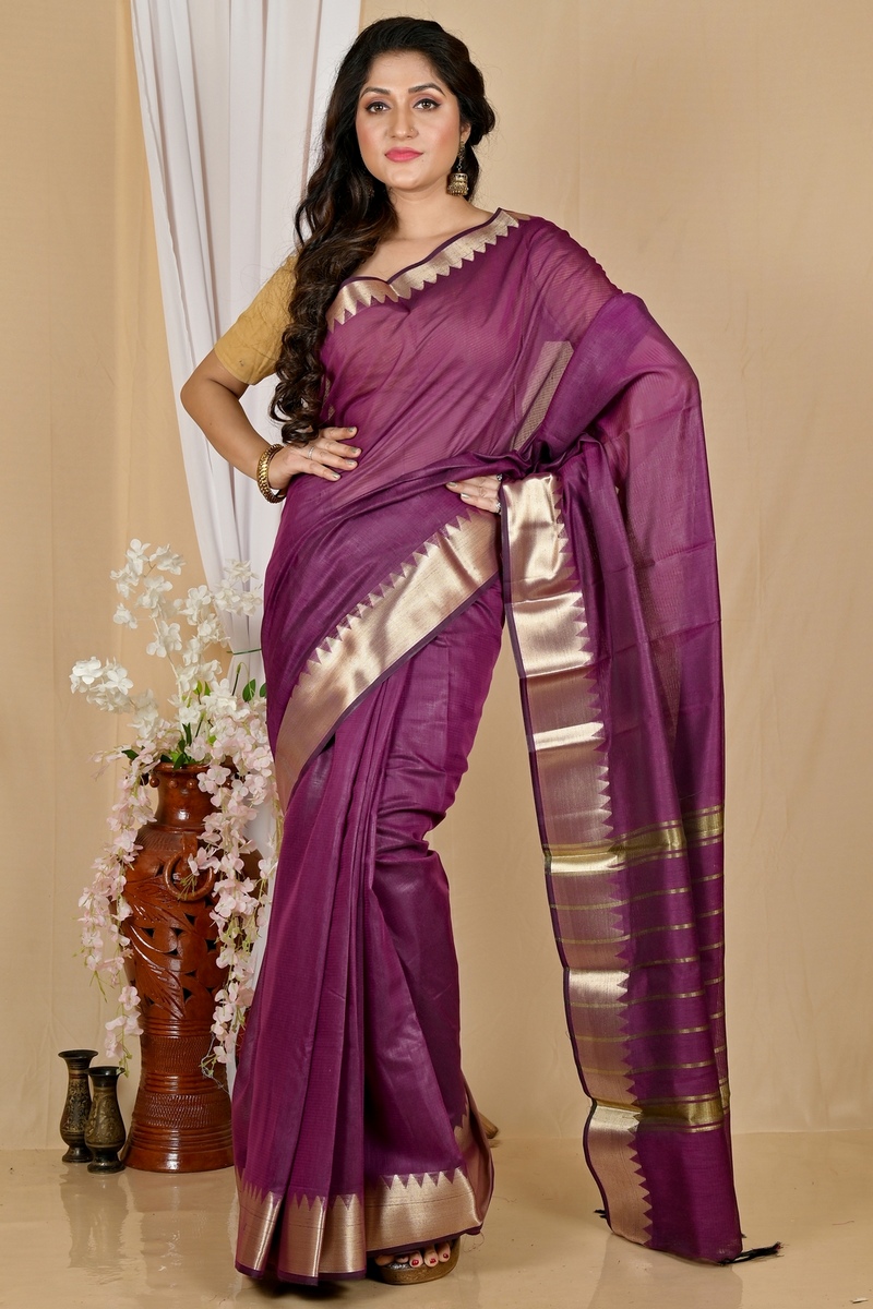 Purple Cotton Silk Sikra Hand Loom Saree (2018)