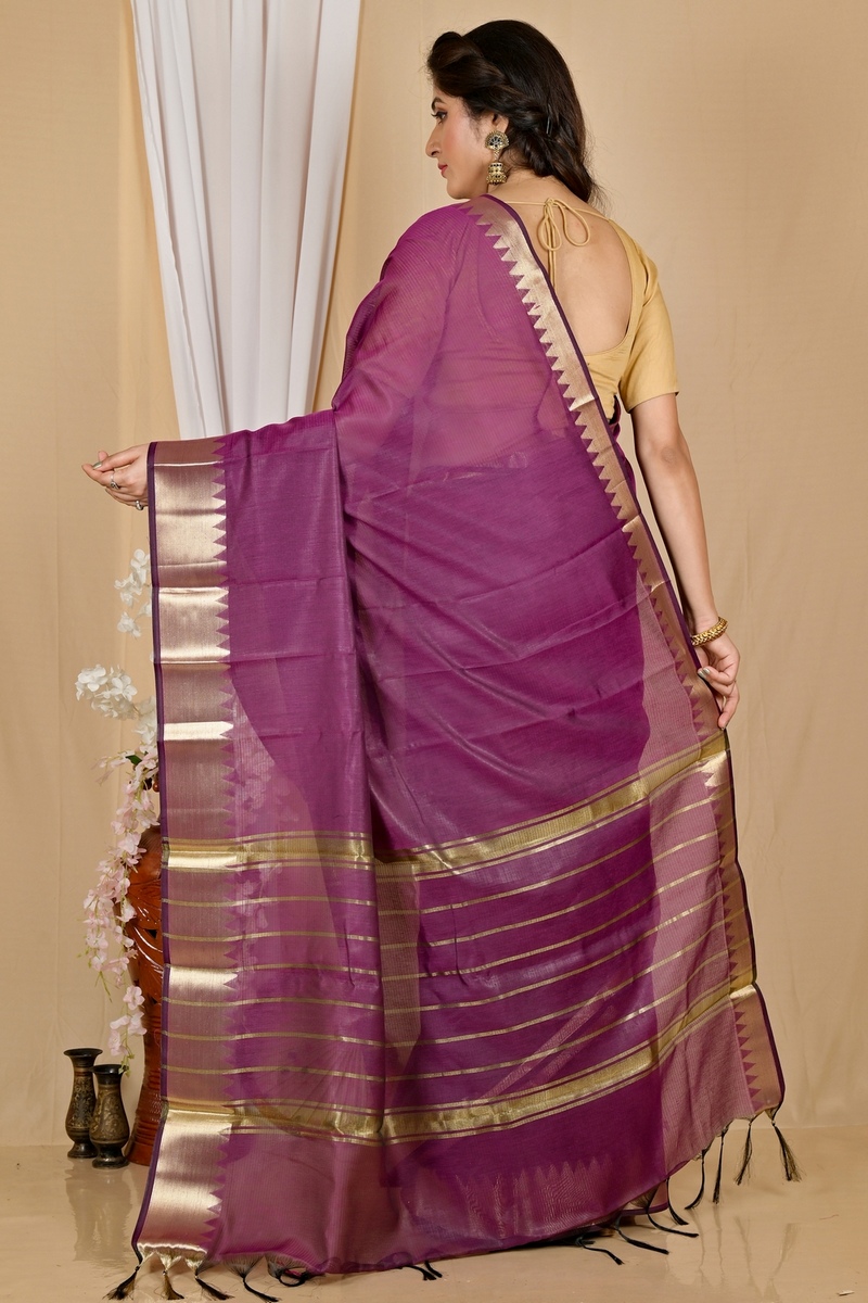 Purple Cotton Silk Sikra Hand Loom Saree (2018)
