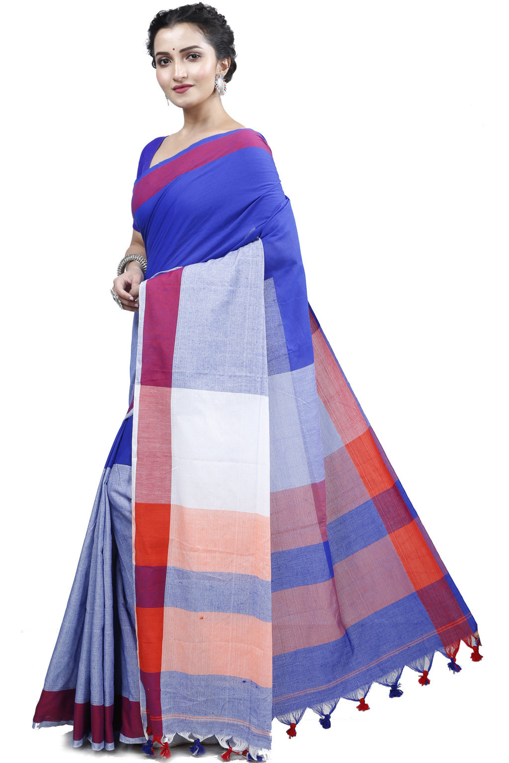 Blue Grey Pure Cotton Kousiki Hand Loom Saree (202)