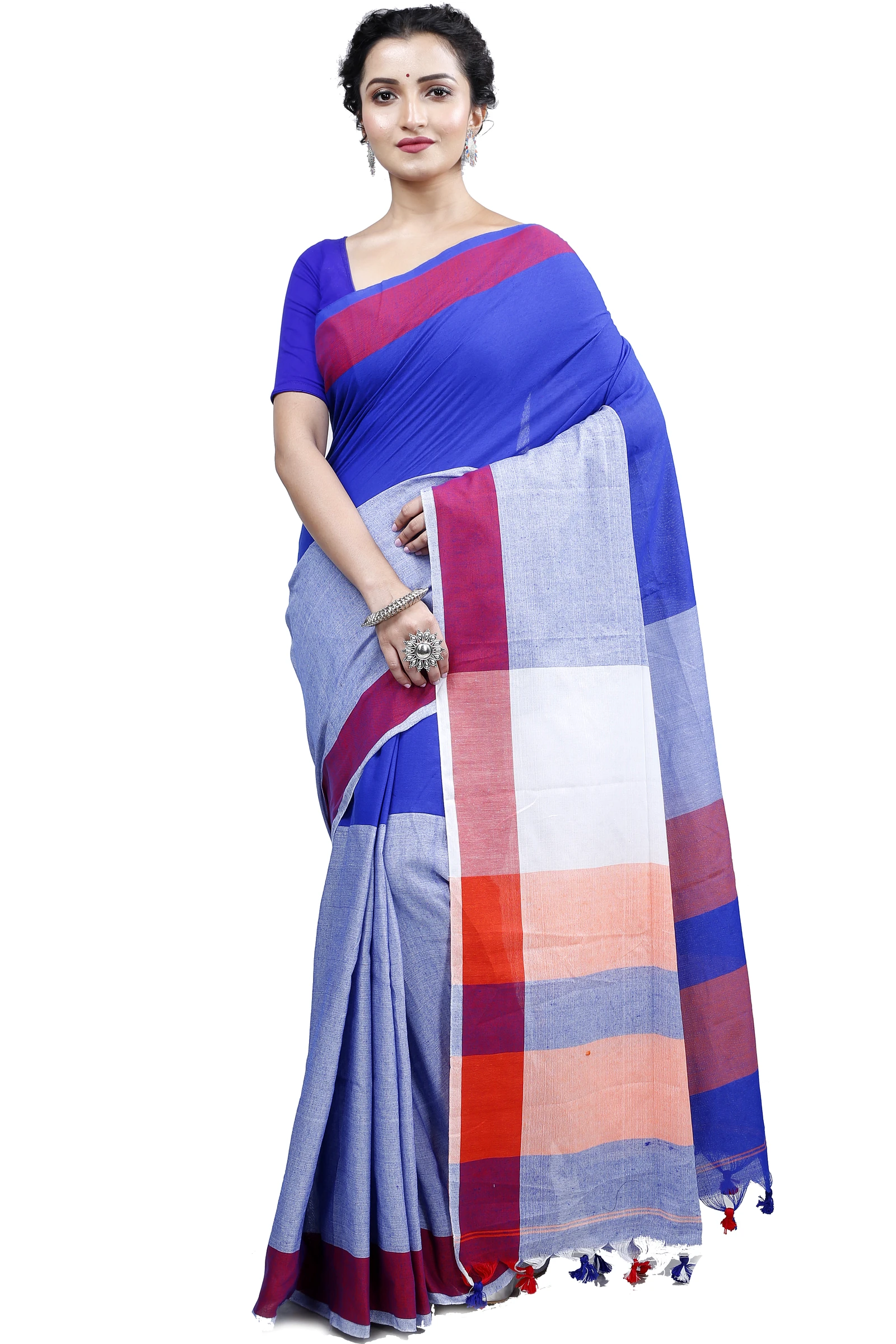 Blue Grey Pure Cotton Kousiki Hand Loom Saree (202)