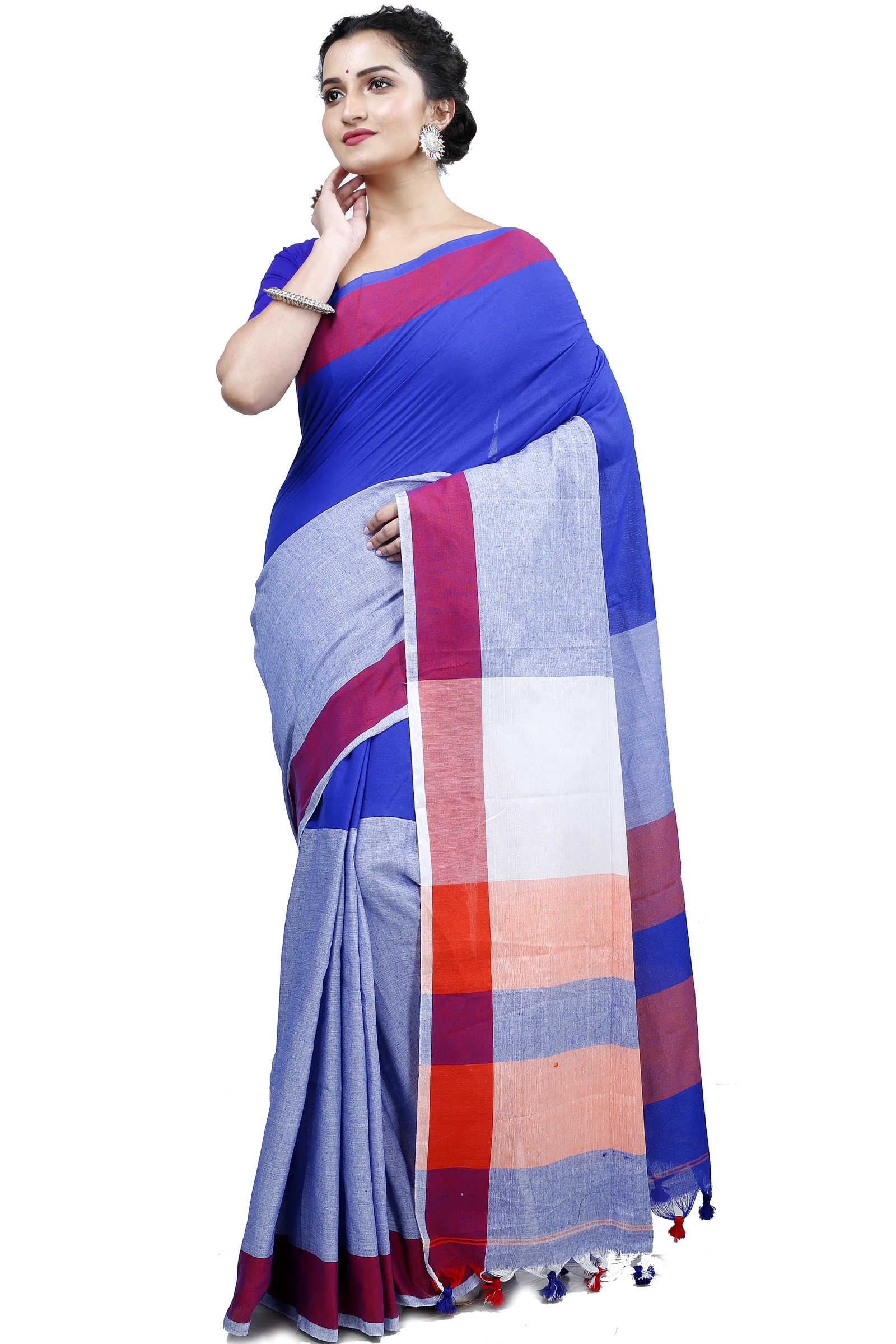 Blue Grey Pure Cotton Kousiki Hand Loom Saree (202)