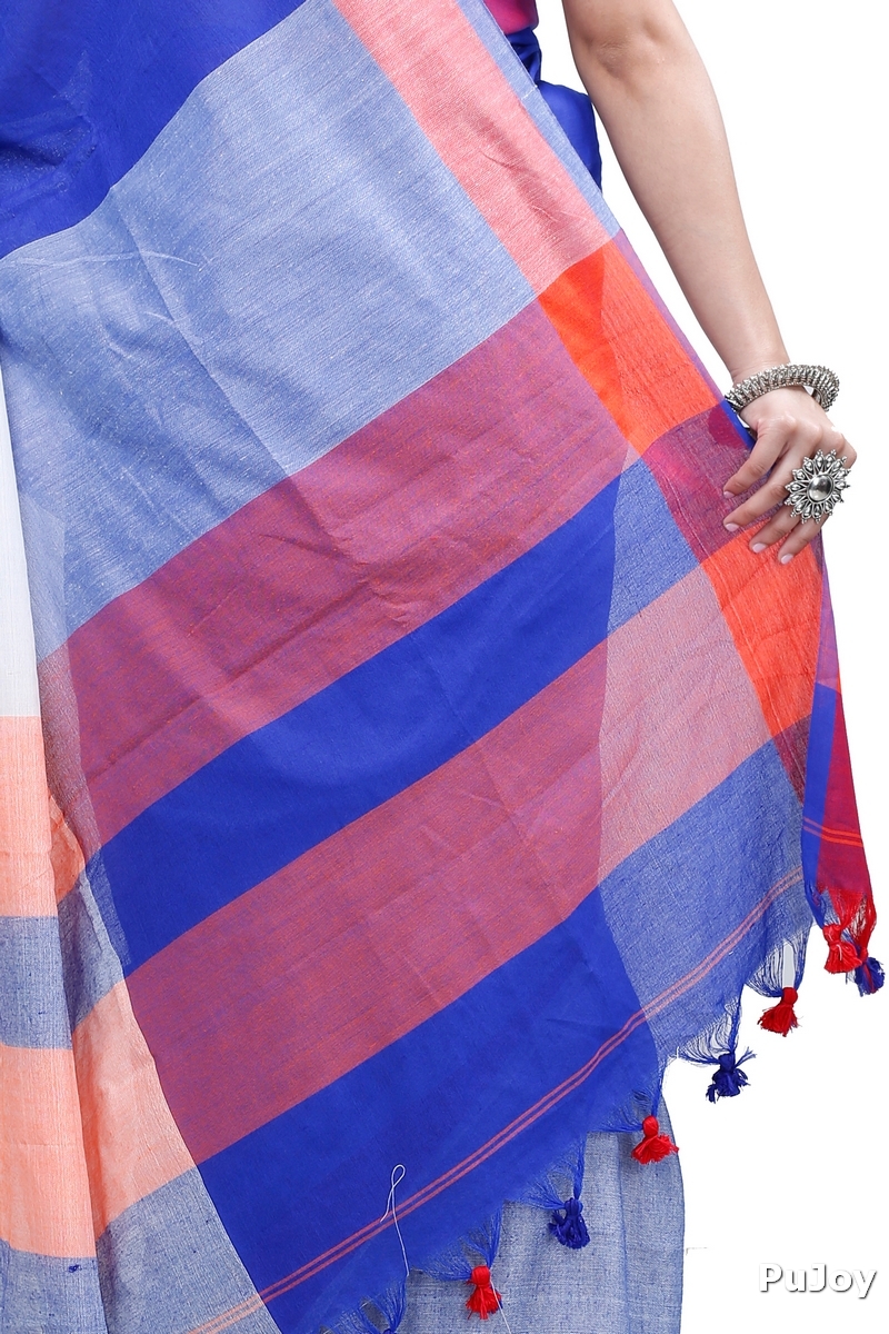 Blue Grey Pure Cotton Kousiki Hand Loom Saree (202)