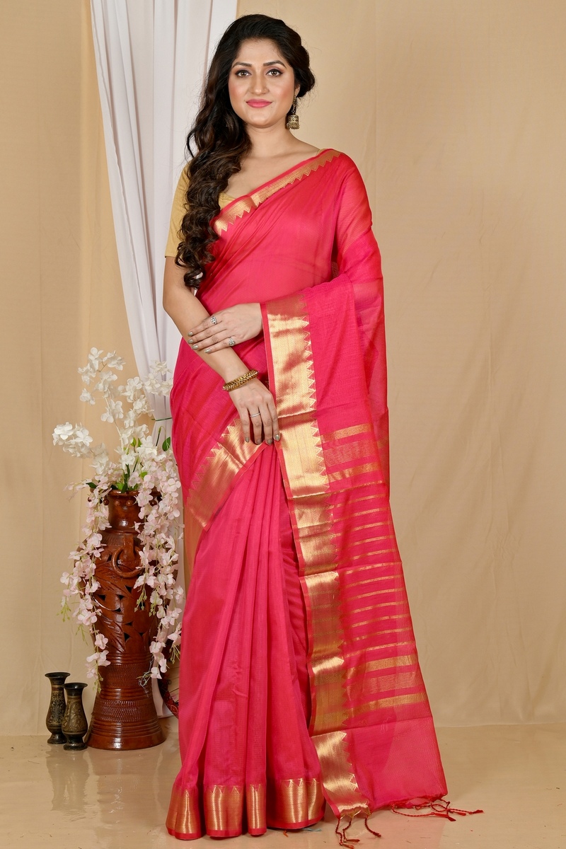 Rani Pink Cotton Silk Sikra Hand Loom Saree (2020)