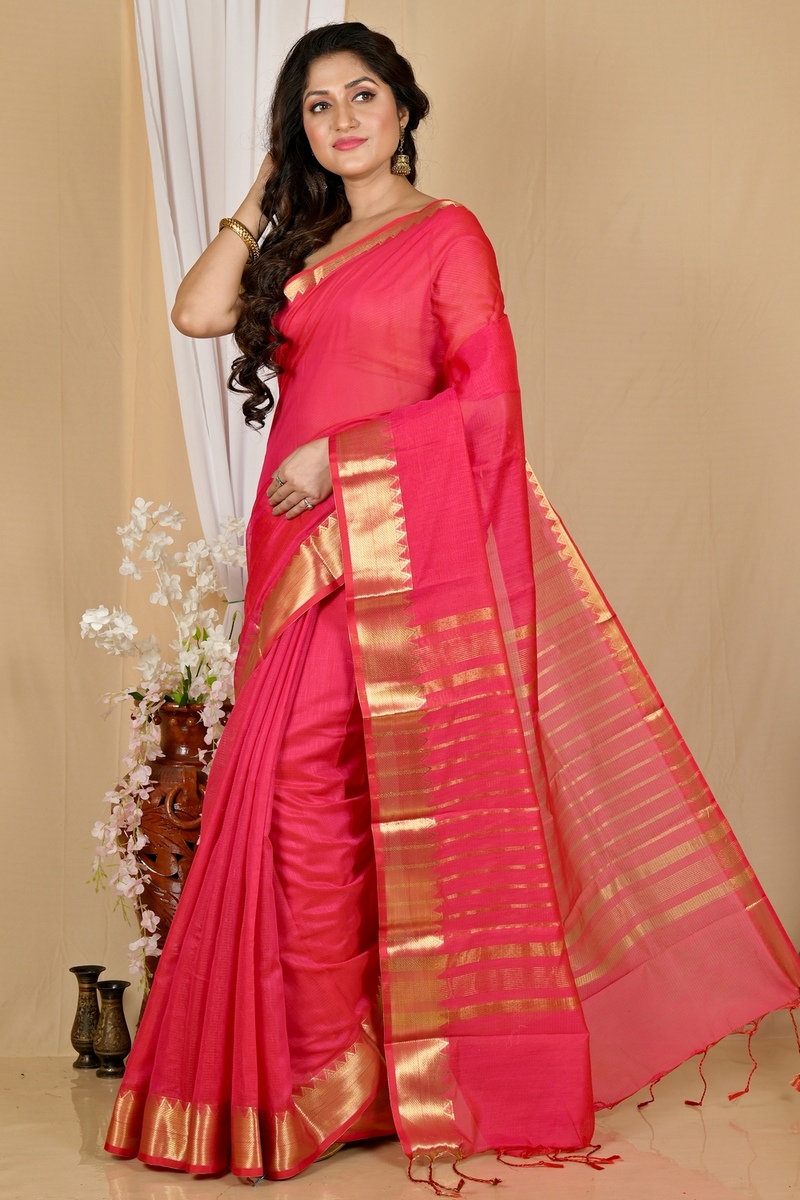 Rani Pink Cotton Silk Sikra Hand Loom Saree (2020)