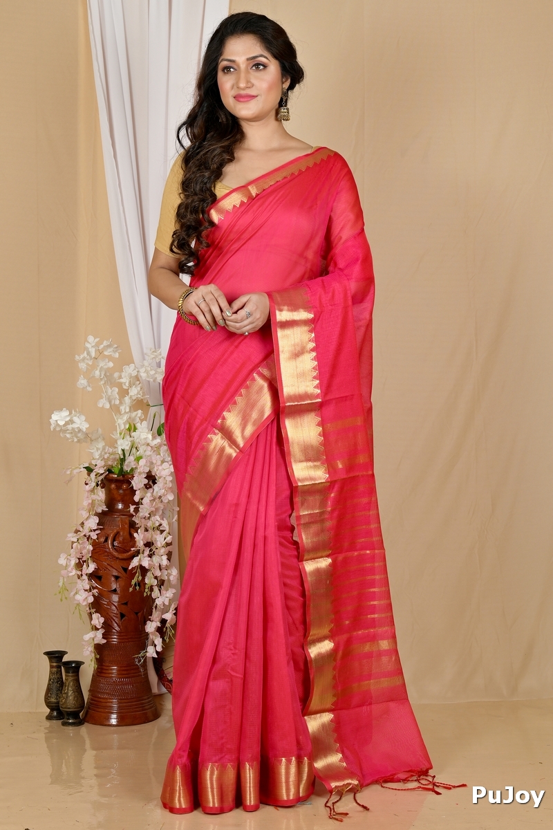 Rani Pink Cotton Silk Sikra Hand Loom Saree (2020)
