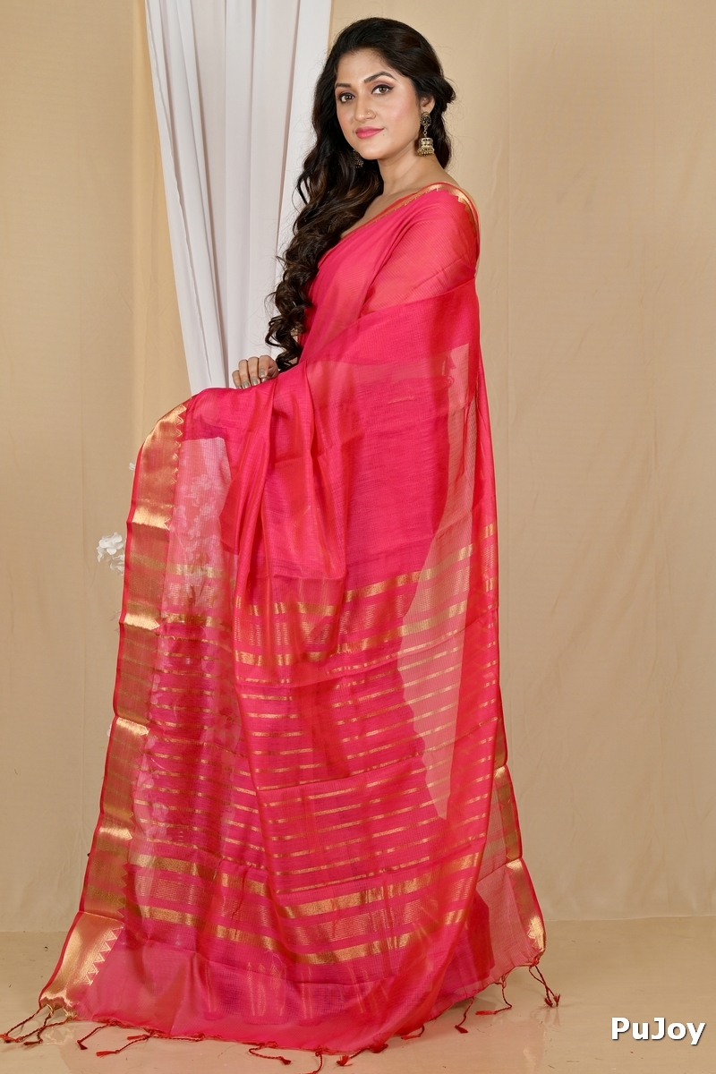 Rani Pink Cotton Silk Sikra Hand Loom Saree (2020)
