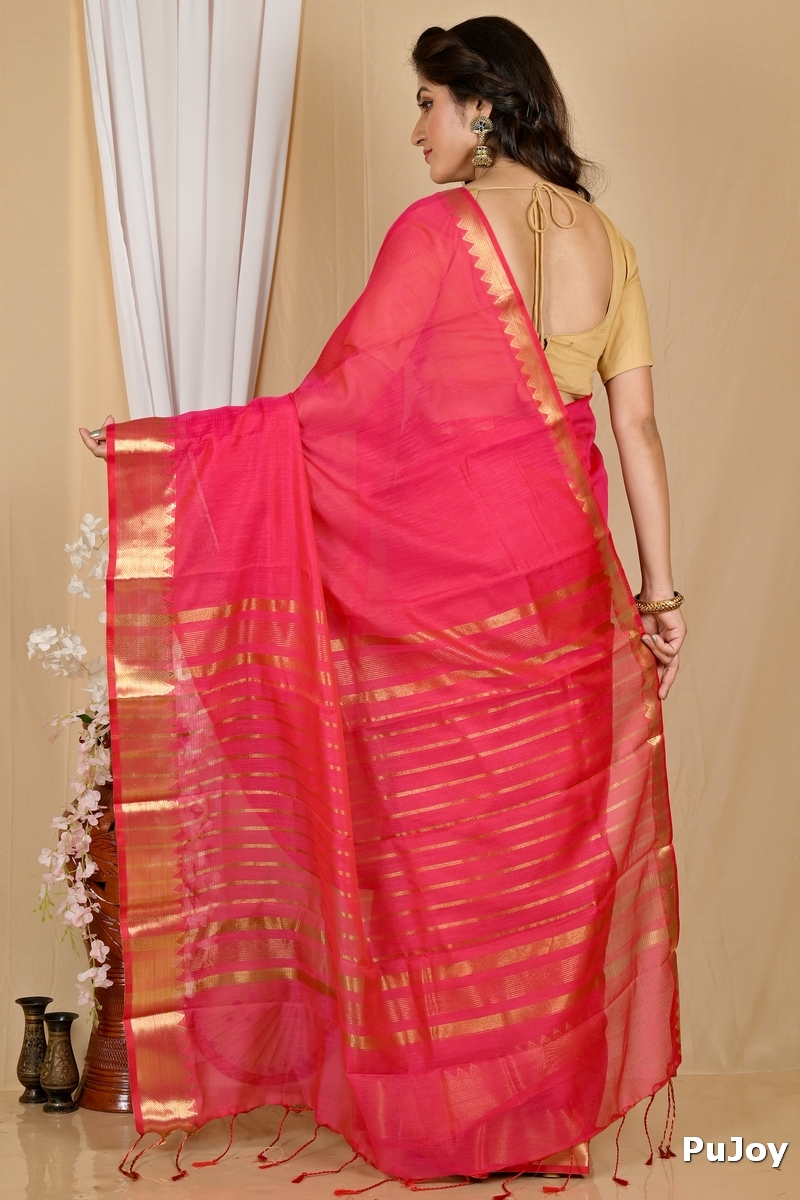 Rani Pink Cotton Silk Sikra Hand Loom Saree (2020)