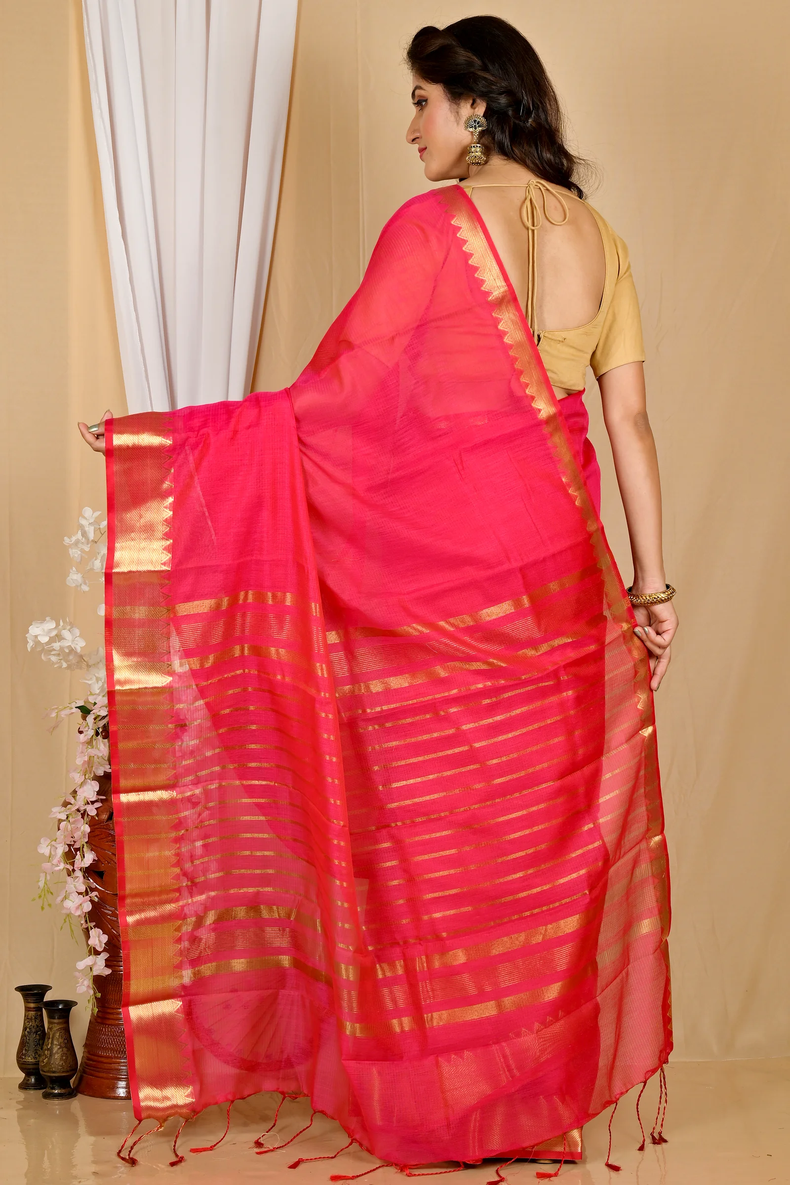 Rani Pink Cotton Silk Sikra Hand Loom Saree (2020)