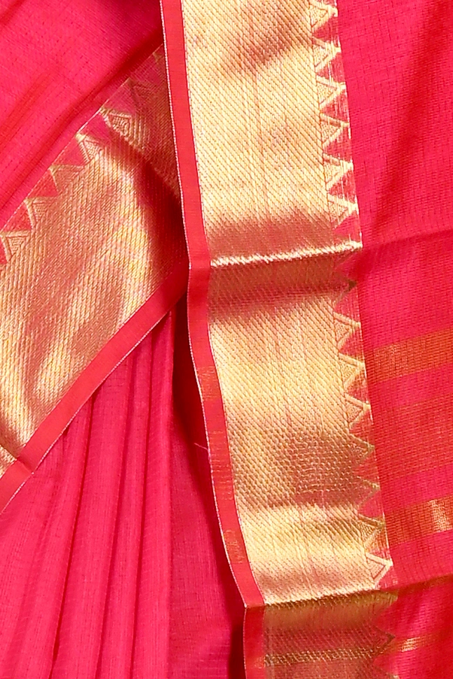 Rani Pink Cotton Silk Sikra Hand Loom Saree (2020)