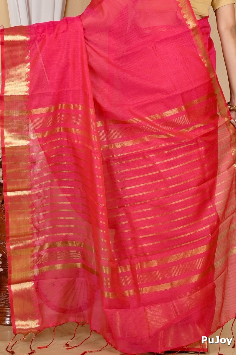 Rani Pink Cotton Silk Sikra Hand Loom Saree (2020)