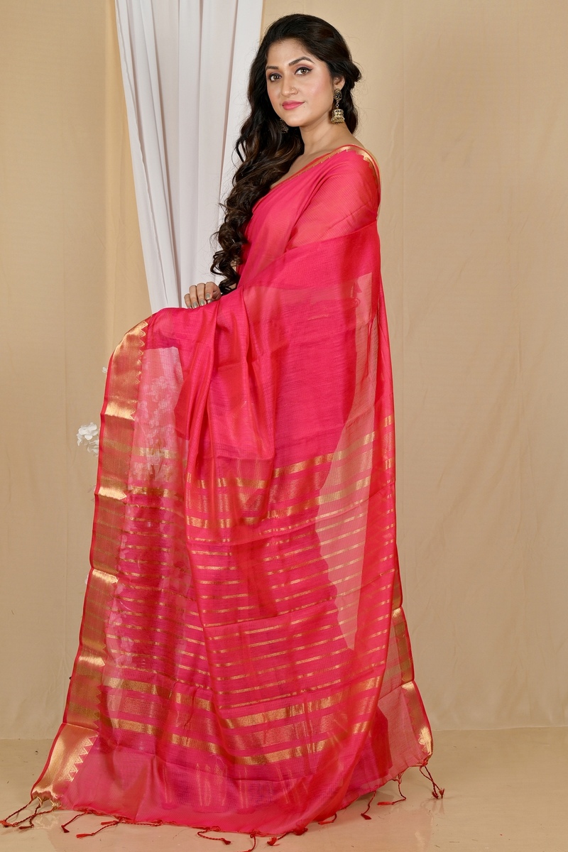 Rani Pink Cotton Silk Sikra Hand Loom Saree (2020)