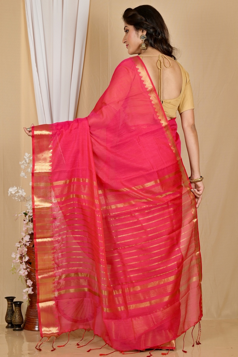 Rani Pink Cotton Silk Sikra Hand Loom Saree (2020)