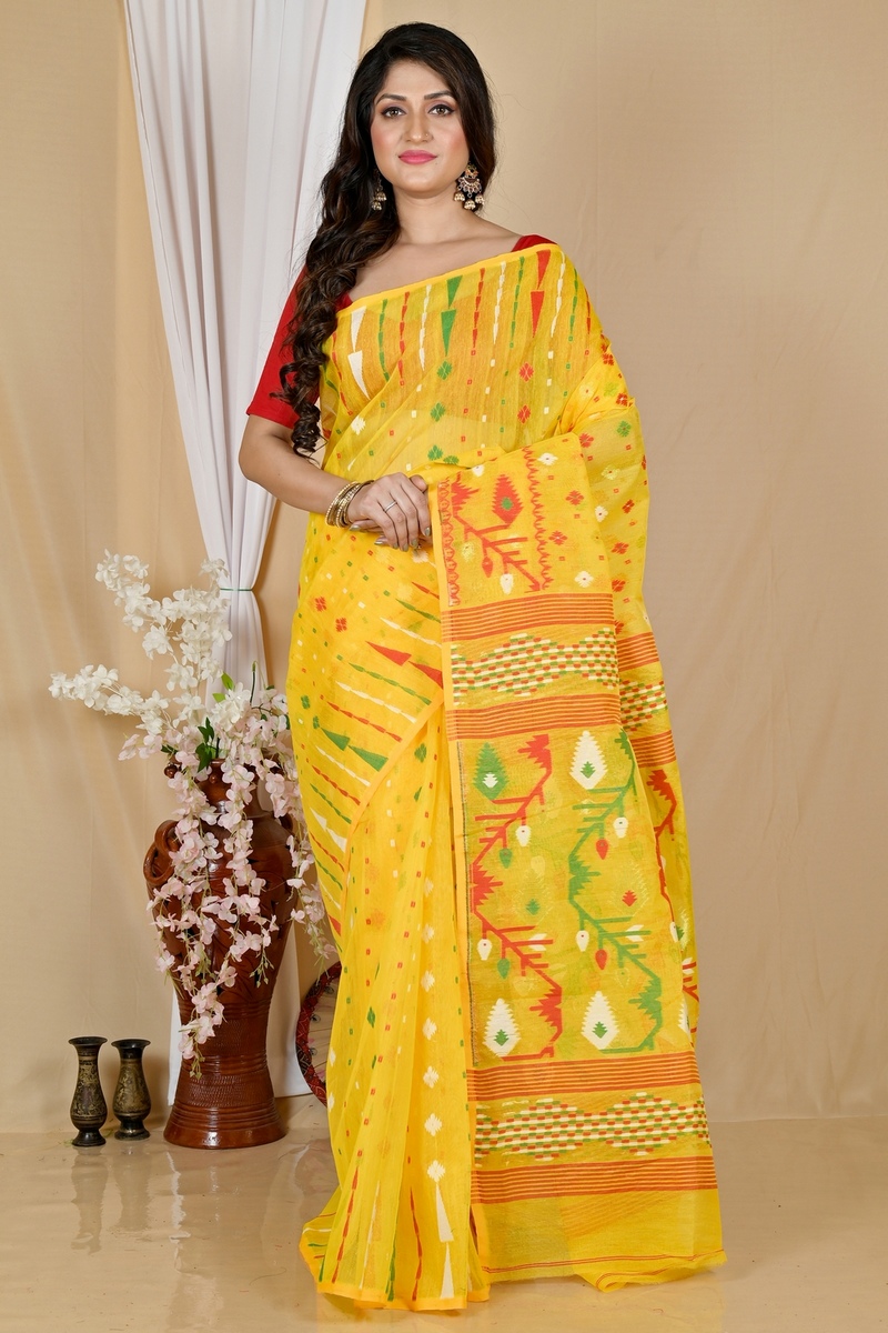 Yellow Blended Cotton Rapkol Jamdani Saree (2021)