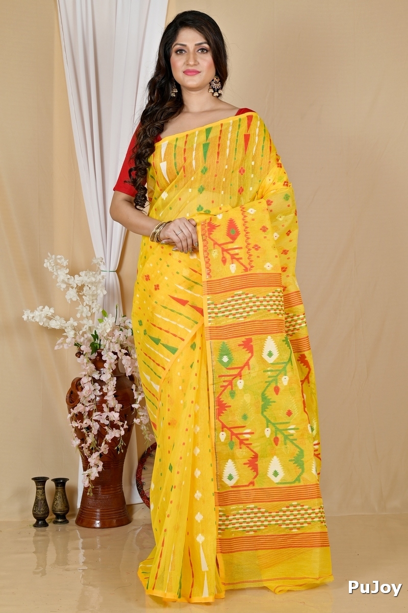 Yellow Blended Cotton Rapkol Jamdani Saree (2021)