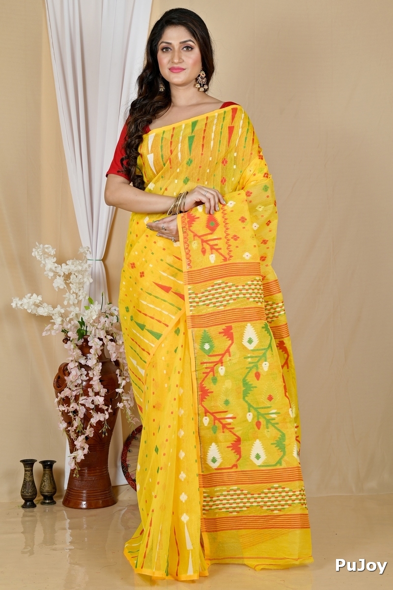 Yellow Blended Cotton Rapkol Jamdani Saree (2021)