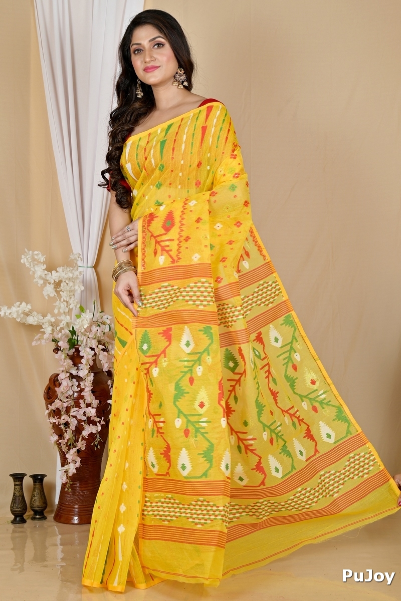 Yellow Blended Cotton Rapkol Jamdani Saree (2021)
