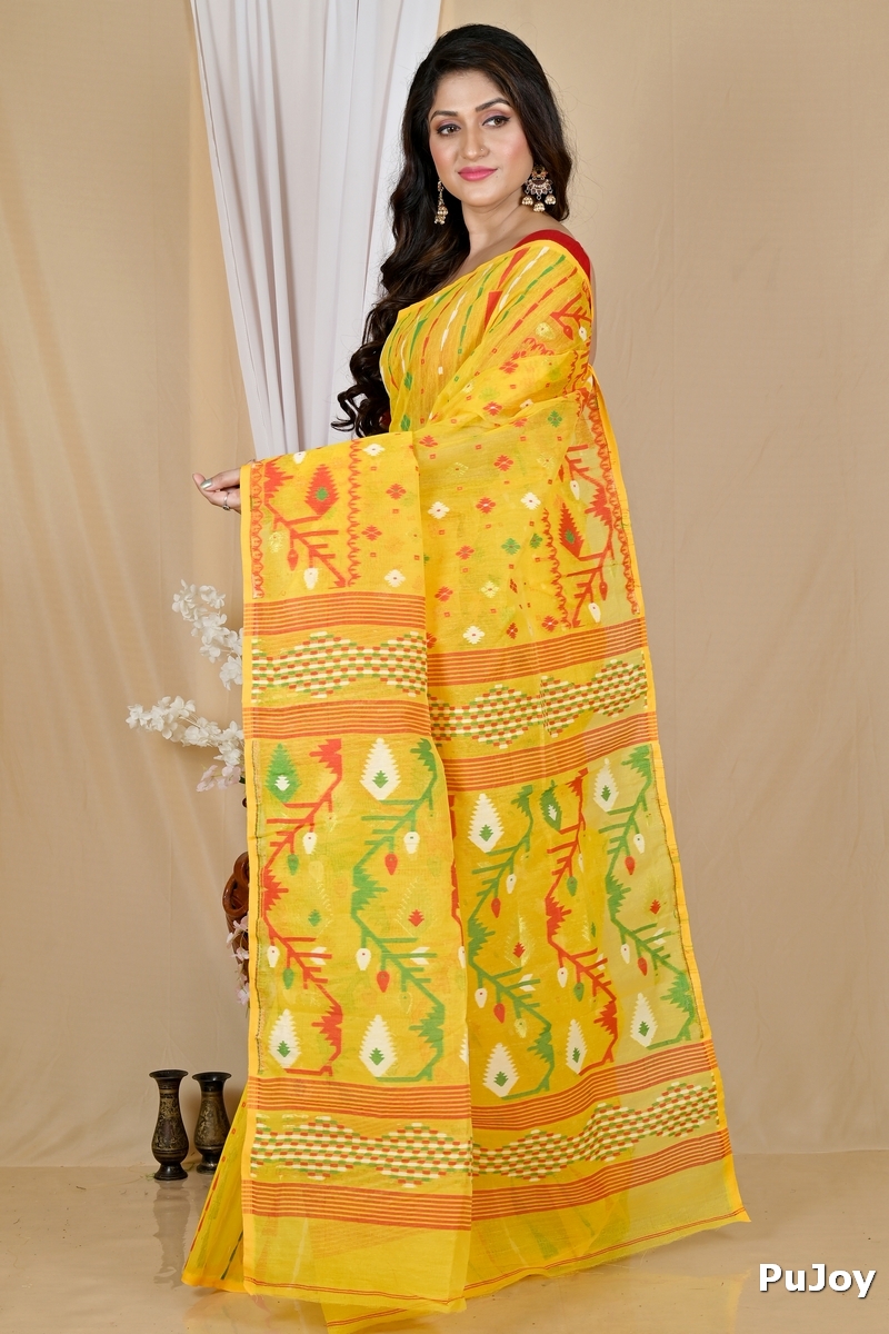 Yellow Blended Cotton Rapkol Jamdani Saree (2021)