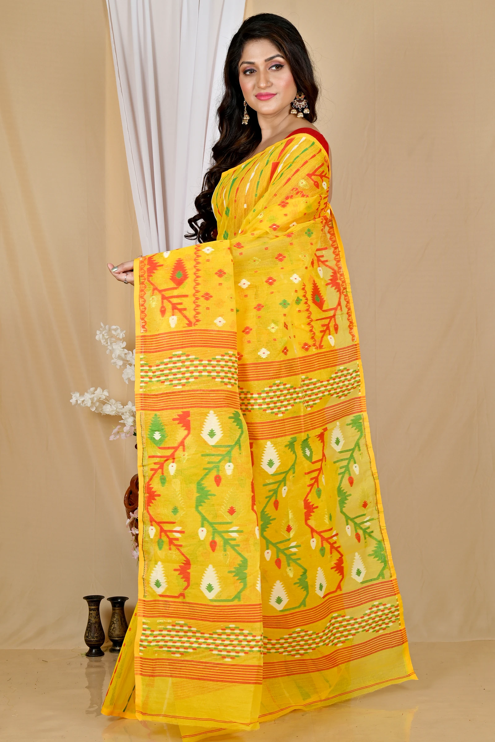 Yellow Blended Cotton Rapkol Jamdani Saree (2021)