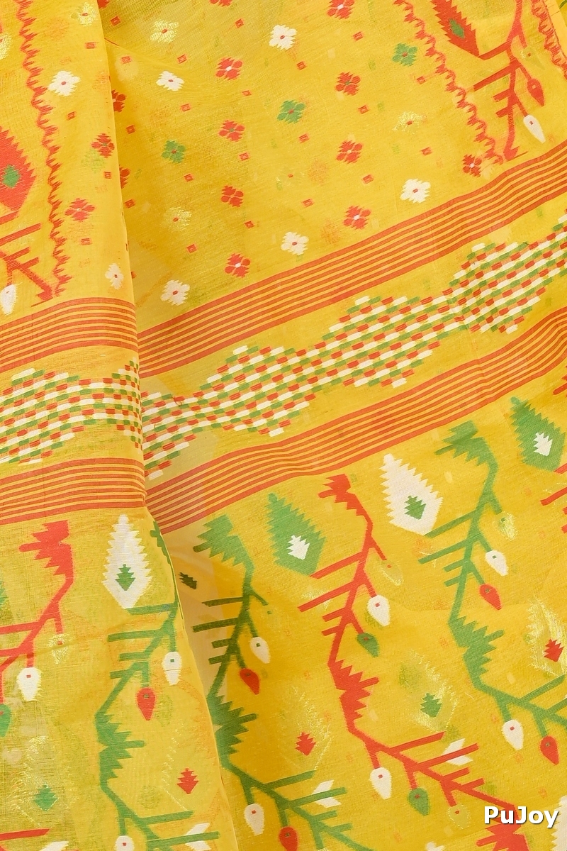 Yellow Blended Cotton Rapkol Jamdani Saree (2021)