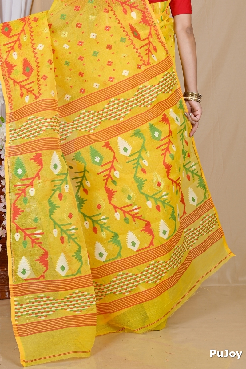 Yellow Blended Cotton Rapkol Jamdani Saree (2021)