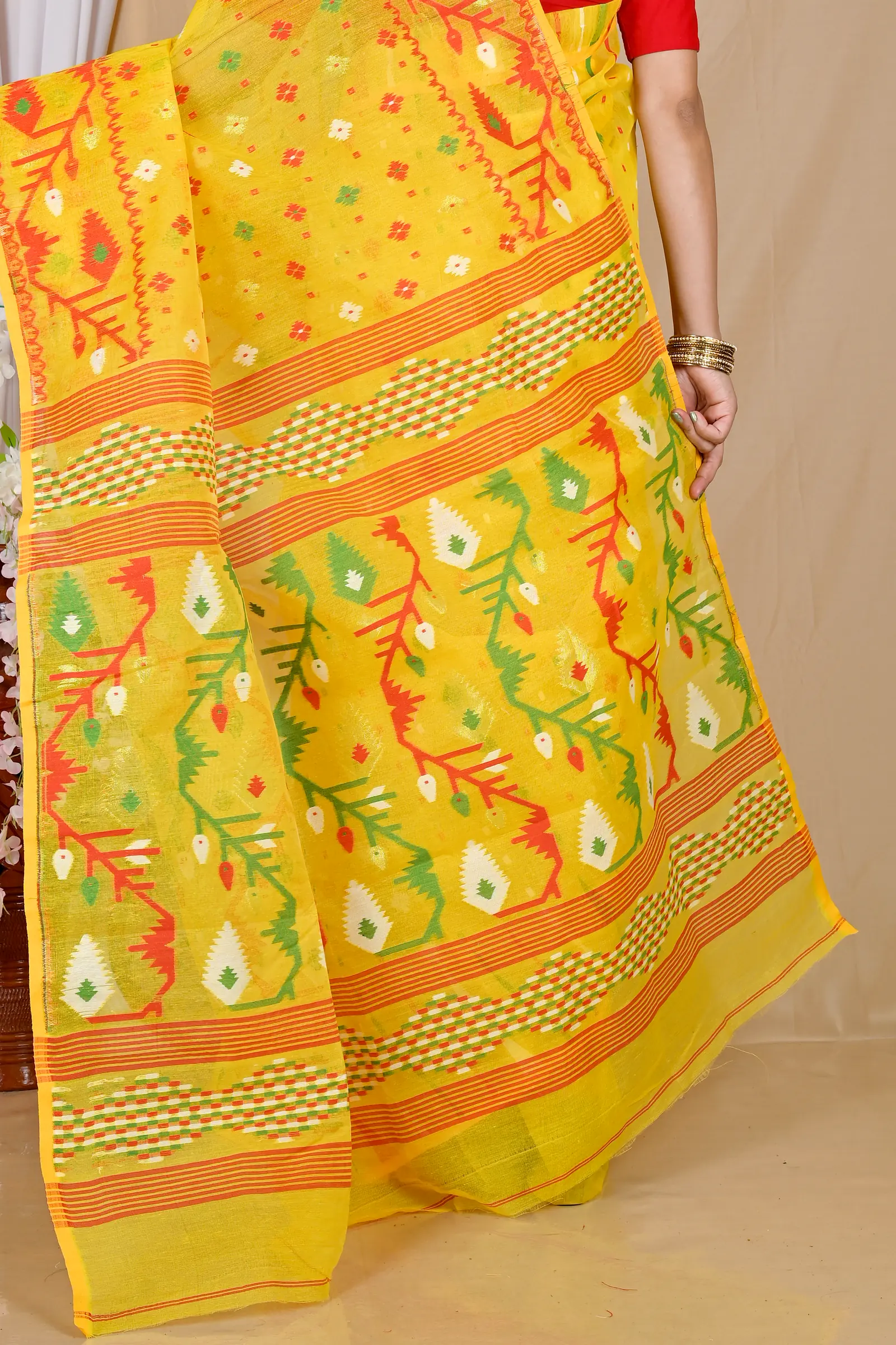 Yellow Blended Cotton Rapkol Jamdani Saree (2021)
