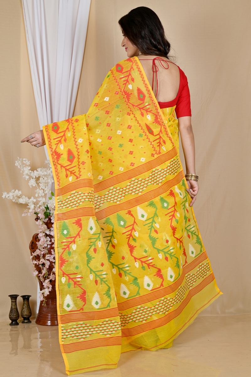 Yellow Blended Cotton Rapkol Jamdani Saree (2021)