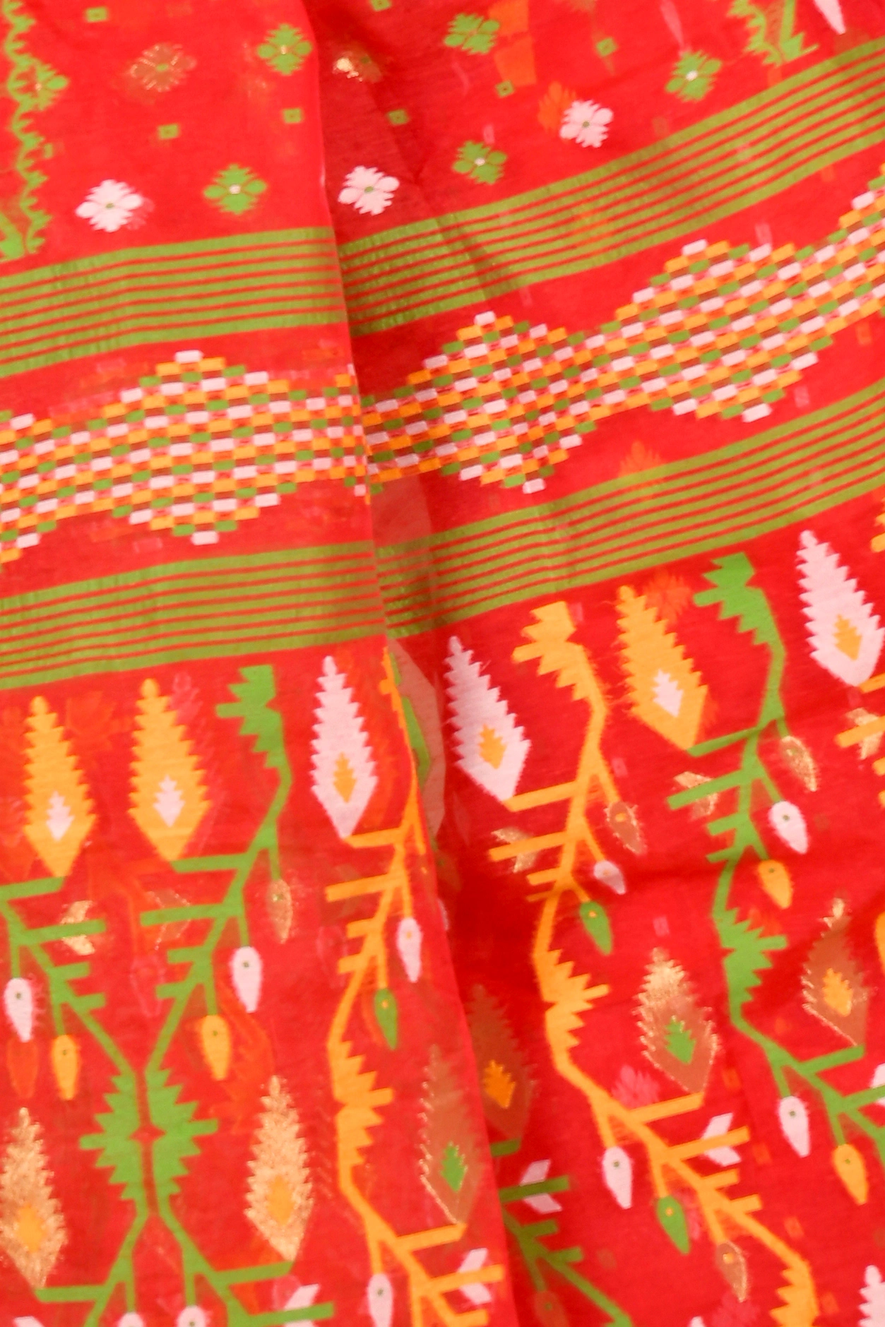 Red Blended Cotton Rapkol Jamdani Saree (2022)