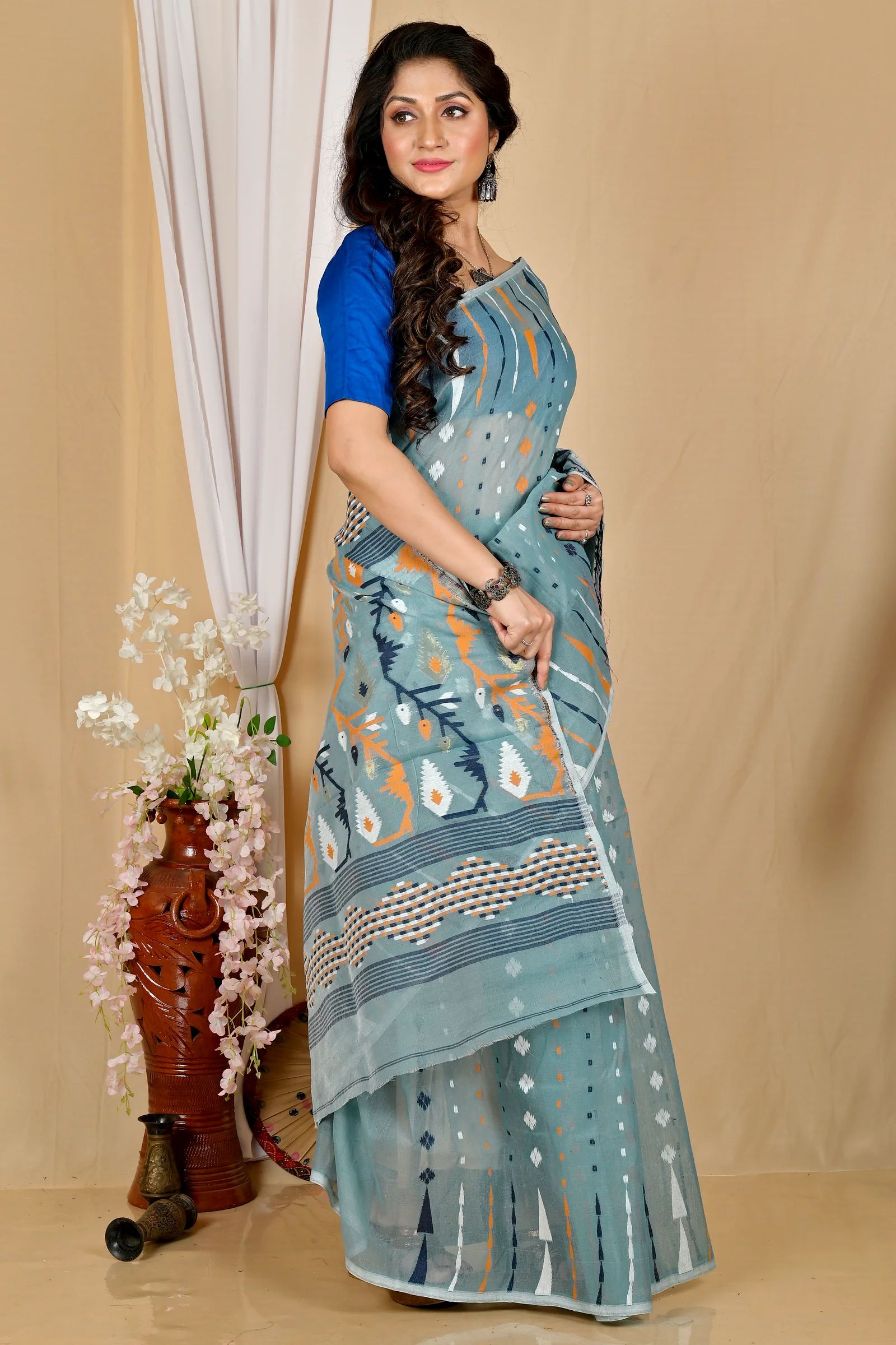 See Green Blended Cotton Rapkol Jamdani Saree (2023)