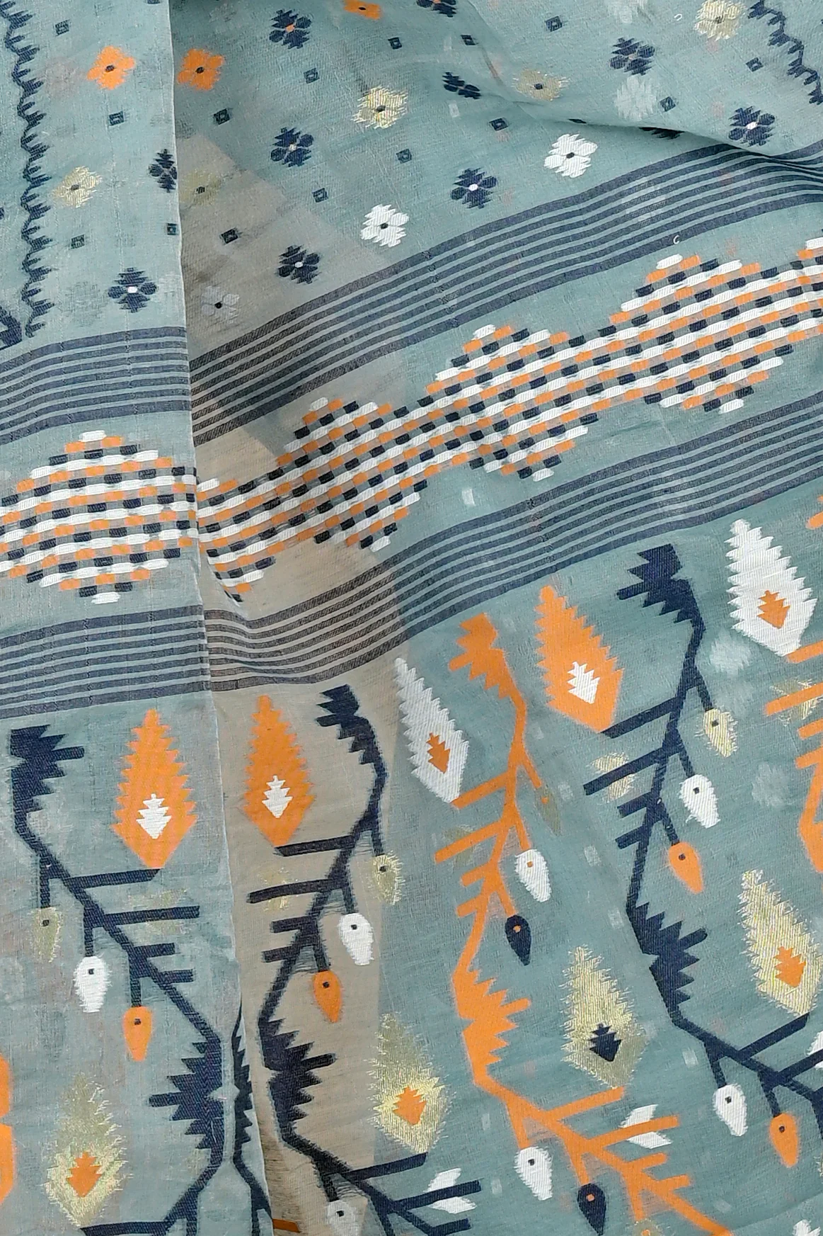 See Green Blended Cotton Rapkol Jamdani Saree (2023)