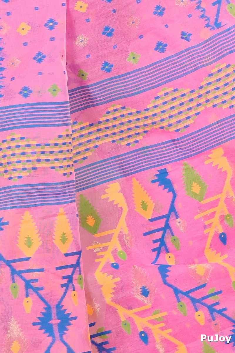Pink Blended Cotton Rapkol Jamdani Saree (2024)