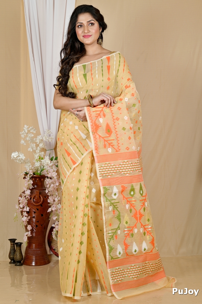 Cream Blended Cotton Rapkol Jamdani Saree (2025)