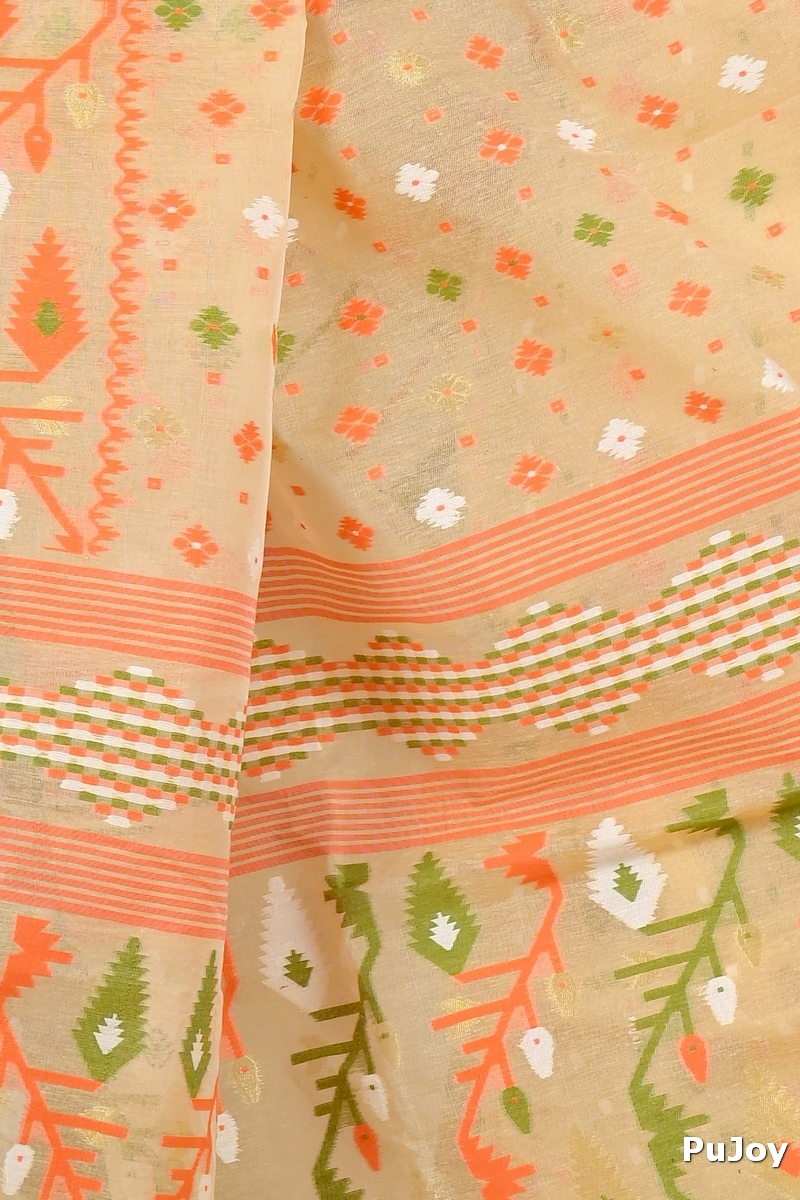Cream Blended Cotton Rapkol Jamdani Saree (2025)