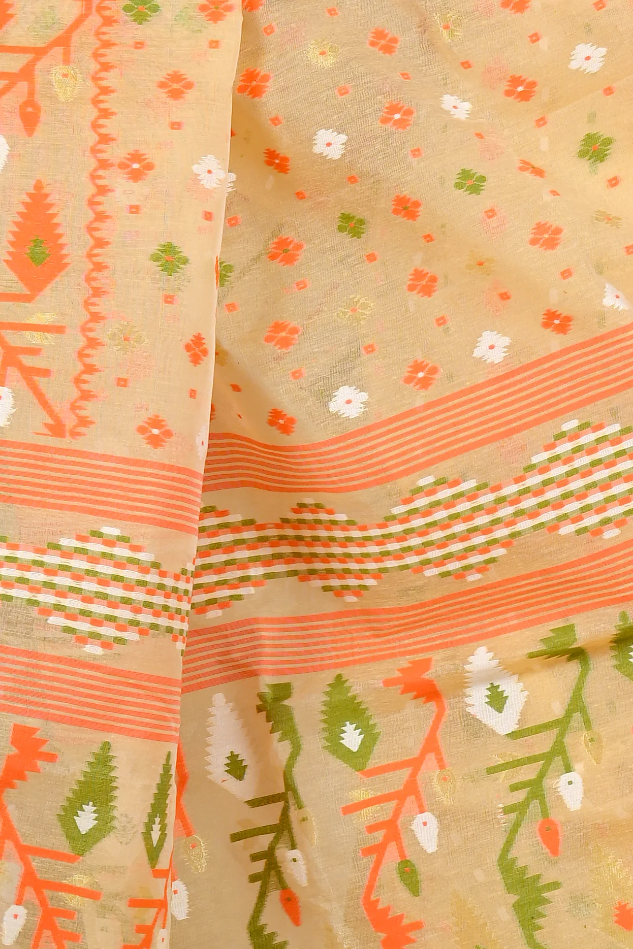 Cream Blended Cotton Rapkol Jamdani Saree (2025)