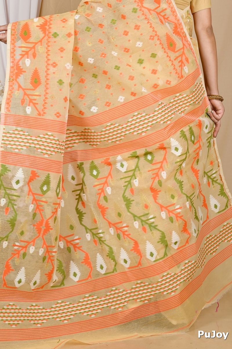 Cream Blended Cotton Rapkol Jamdani Saree (2025)