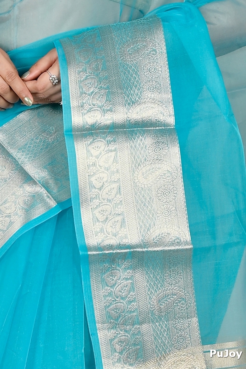 Sky Blue Blended Cotton Sikto Hand Loom Saree (2026)
